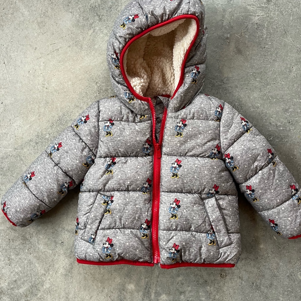 Baby Gap 2T Minnie Mouse Gray Polka Dot Puffer Jacket